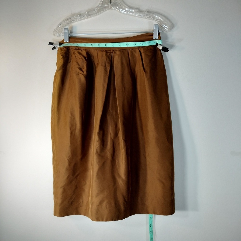 JH Collectibles Vintage 100% Silk Bronze Brown Pleated Pencil Midi Skirt